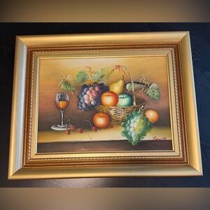 Vintage Renwick Gold Framed Fruit Basket Oil Painting